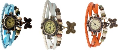 NS18 Vintage Butterfly Rakhi Watch Combo of 3 Sky Blue, White And Orange Analog Watch  - For Women   Watches  (NS18)