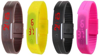 NS18 Silicone Led Magnet Band Combo of 4 Brown, Yellow, Black And Pink Digital Watch  - For Boys & Girls   Watches  (NS18)