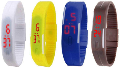 

NS18 Silicone Led Magnet Band Combo of 4 White, Yellow, Blue And Brown Watch - For Boys & Girls