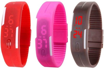 NS18 Silicone Led Magnet Band Combo of 3 Red, Pink And Brown Digital Watch  - For Boys & Girls   Watches  (NS18)