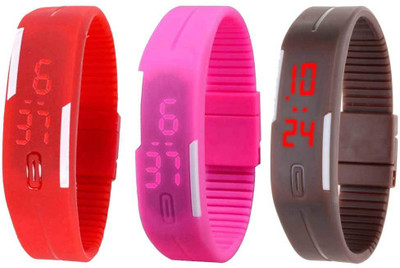 NS18 Silicone Led Magnet Band Combo of 3 Red, Pink And Brown Digital Watch  - For Boys & Girls   Watches  (NS18)