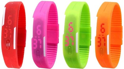NS18 Silicone Led Magnet Band Combo of 4 Red, Pink, Green And Orange Digital Watch  - For Boys & Girls   Watches  (NS18)