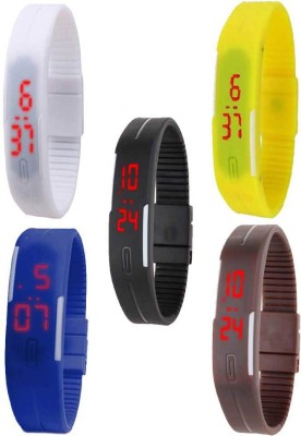 NS18 Silicone Led Magnet Band Combo of 5 White, Yellow, Black, Blue And Brown Digital Watch  - For Boys & Girls   Watches  (NS18)