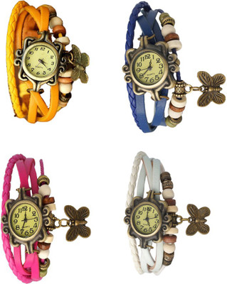 

NS18 Vintage Butterfly Rakhi Combo of 4 Yellow, Pink, Blue And White Watch - For Women