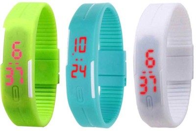 NS18 Silicone Led Magnet Band Combo of 3 Green, Sky Blue And White Digital Watch  - For Boys & Girls   Watches  (NS18)