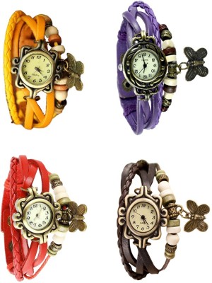 NS18 Vintage Butterfly Rakhi Combo of 4 Yellow, Red, Purple And Brown Analog Watch  - For Women   Watches  (NS18)