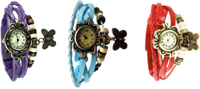

Kissu Vintage Rakhi Watch Combo of 3 Purple, Sky Blue And Red Watch - For Women