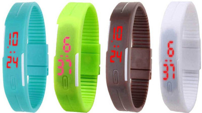 

Kissu Led Magnet Band Combo of 4 Sky Blue, Green, Brown And White Watch - For Men & Women