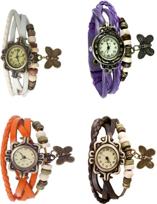 NS18 Vintage Butterfly Rakhi Combo of 4 White, Orange, Purple And Brown Analog Watch  - For Women   Watches  (NS18)