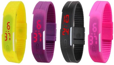 NS18 Silicone Led Magnet Band Combo of 4 Yellow, Purple, Black And Pink Digital Watch  - For Boys & Girls   Watches  (NS18)
