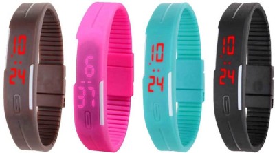 NS18 Silicone Led Magnet Band Combo of 4 Brown, Pink, Sky Blue And Black Digital Watch  - For Boys & Girls   Watches  (NS18)
