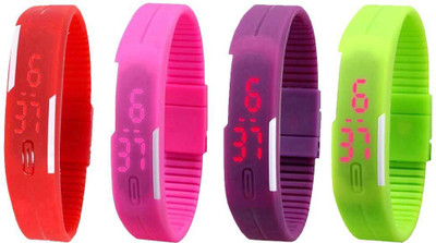 View NS18 Silicone Led Magnet Band Combo of 4 Red, Pink, Purple And Green Digital Watch  - For Boys & Girls Wrist Watches Price Online(NS18)