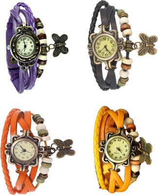 

Kissu Vintage Rakhi Combo of 4 Purple, Orange, Black And Yellow Watch - For Women