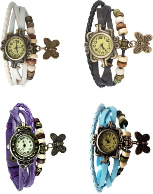 NS18 Vintage Butterfly Rakhi Combo of 4 White, Purple, Black And Sky Blue Analog Watch  - For Women   Watches  (NS18)