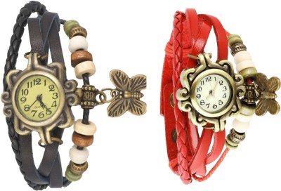 NS18 Vintage Butterfly Rakhi Watch Combo of 2 Black And Red Analog Watch  - For Women   Watches  (NS18)