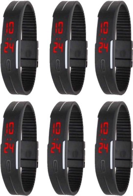 NS18 Silicone Led Magnet Band Combo of 6 Black Digital Watch  - For Boys & Girls   Watches  (NS18)