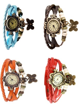 NS18 Vintage Butterfly Rakhi Combo of 4 Sky Blue, Orange, Brown And Red Analog Watch  - For Women   Watches  (NS18)