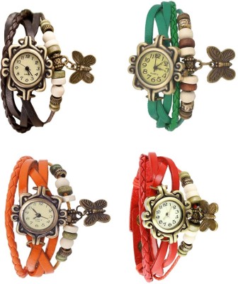 NS18 Vintage Butterfly Rakhi Combo of 4 Brown, Orange, Green And Red Analog Watch  - For Women   Watches  (NS18)