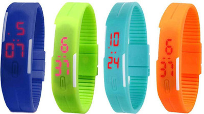 View NS18 Silicone Led Magnet Band Combo of 4 Blue, Green, Sky Blue And Orange Digital Watch  - For Boys & Girls Wrist Watches Price Online(NS18)