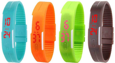 

NS18 Silicone Led Magnet Band Combo of 4 Sky Blue, Orange, Green And Brown Watch - For Boys & Girls