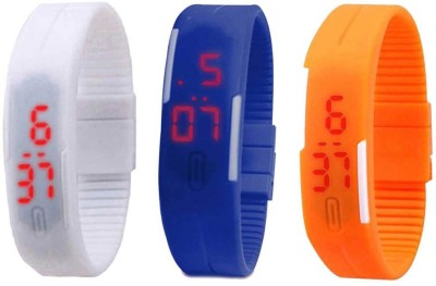 NS18 Silicone Led Magnet Band Combo of 3 White, Blue And Orange Digital Watch  - For Boys & Girls   Watches  (NS18)