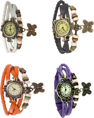 

NS18 Vintage Butterfly Rakhi Combo of 4 White, Orange, Black And Purple Watch - For Women
