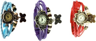 NS18 Vintage Butterfly Rakhi Watch Combo of 3 Sky Blue, Purple And Red Analog Watch  - For Women   Watches  (NS18)