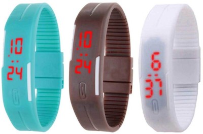 NS18 Silicone Led Magnet Band Combo of 3 Sky Blue, Brown And White Digital Watch  - For Boys & Girls   Watches  (NS18)