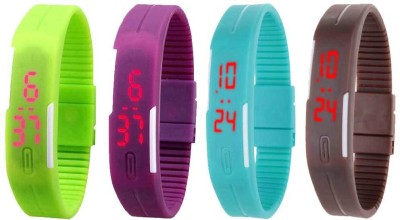 NS18 Silicone Led Magnet Band Combo of 4 Green, Purple, Sky Blue And Brown Digital Watch  - For Boys & Girls   Watches  (NS18)