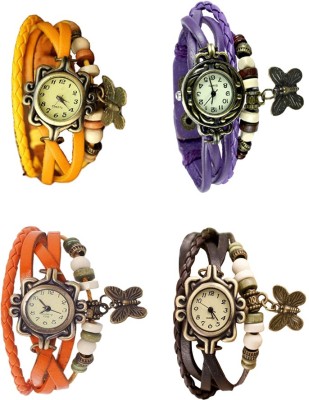 NS18 Vintage Butterfly Rakhi Combo of 4 Yellow, Orange, Purple And Brown Analog Watch  - For Women   Watches  (NS18)