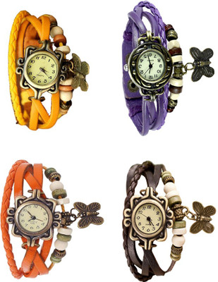 NS18 Vintage Butterfly Rakhi Combo of 4 Yellow, Orange, Purple And Brown Analog Watch  - For Women   Watches  (NS18)