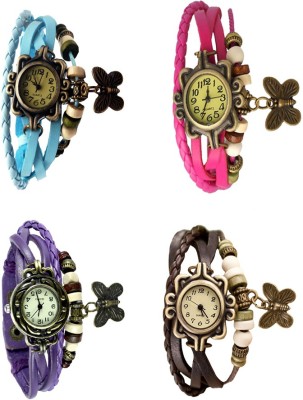 NS18 Vintage Butterfly Rakhi Combo of 4 Sky Blue, Purple, Pink And Brown Analog Watch  - For Women   Watches  (NS18)