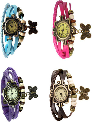 

Kissu Vintage Rakhi Combo of 4 Sky Blue, Purple, Pink And Brown Watch - For Women