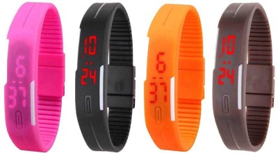 NS18 Silicone Led Magnet Band Combo of 4 Pink, Black, Orange And Brown Digital Watch  - For Boys & Girls   Watches  (NS18)