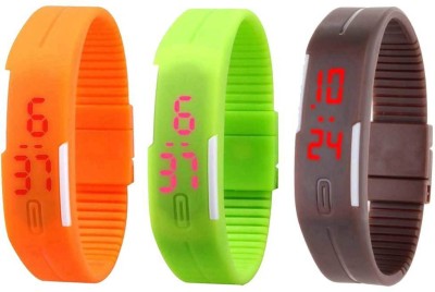 NS18 Silicone Led Magnet Band Combo of 3 Orange, Green And Brown Digital Watch  - For Boys & Girls   Watches  (NS18)