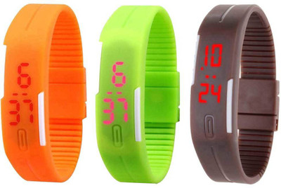 

NS18 Silicone Led Magnet Band Combo of 3 Orange, Green And Brown Watch - For Boys & Girls