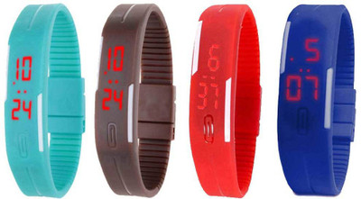 

NS18 Silicone Led Magnet Band Combo of 4 Sky Blue, Brown, Red And Blue Watch - For Boys & Girls