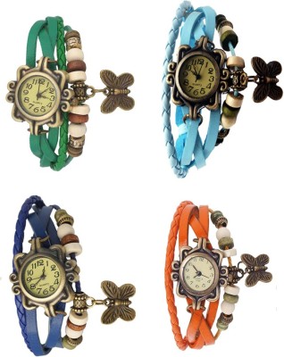 NS18 Vintage Butterfly Rakhi Combo of 4 Green, Blue, Sky Blue And Orange Analog Watch  - For Women   Watches  (NS18)