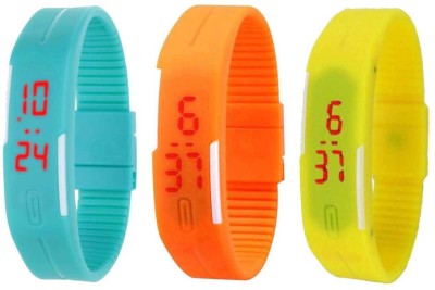 NS18 Silicone Led Magnet Band Combo of 3 Sky Blue, Orange And Yellow Digital Watch  - For Boys & Girls   Watches  (NS18)
