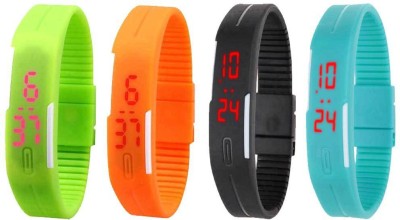 NS18 Silicone Led Magnet Band Watch Combo of 4 Green, Orange, Black And Sky Blue Digital Watch  - For Couple   Watches  (NS18)