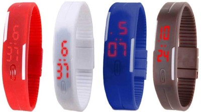 NS18 Silicone Led Magnet Band Combo of 4 Red, White, Blue And Brown Digital Watch  - For Boys & Girls   Watches  (NS18)
