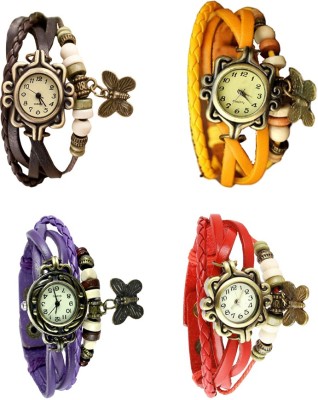 NS18 Vintage Butterfly Rakhi Combo of 4 Brown, Purple, Yellow And Red Analog Watch  - For Women   Watches  (NS18)