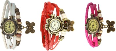 NS18 Vintage Butterfly Rakhi Watch Combo of 3 White, Red And Pink Analog Watch  - For Women   Watches  (NS18)