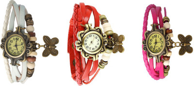 

Kissu Vintage Rakhi Watch Combo of 3 White, Red And Pink Watch - For Women