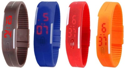 NS18 Silicone Led Magnet Band Combo of 4 Brown, Blue, Red And Orange Digital Watch  - For Boys & Girls   Watches  (NS18)