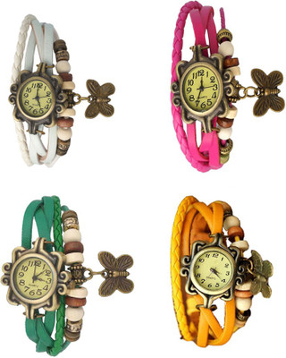 

Kissu Vintage Rakhi Combo of 4 White, Green, Pink And Yellow Watch - For Women