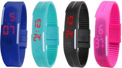 NS18 Silicone Led Magnet Band Combo of 4 Blue, Sky Blue, Black And Pink Digital Watch  - For Boys & Girls   Watches  (NS18)