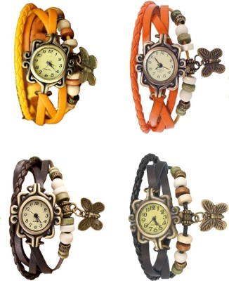 NS18 Vintage Butterfly Rakhi Combo of 4 Yellow, Brown, Orange And Black Analog Watch  - For Women   Watches  (NS18)