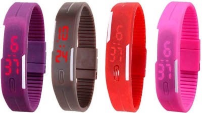 NS18 Silicone Led Magnet Band Watch Combo of 4 Purple, Brown, Red And Pink Digital Watch  - For Couple   Watches  (NS18)