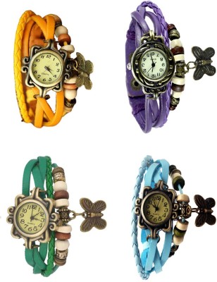 NS18 Vintage Butterfly Rakhi Combo of 4 Yellow, Green, Purple And Sky Blue Analog Watch  - For Women   Watches  (NS18)